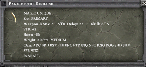 FANG OF THE RECLUSE item card